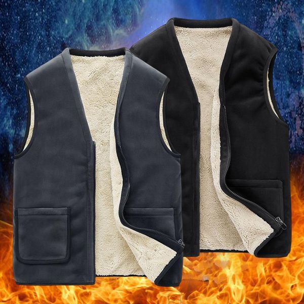 

mens vests men vest solid color plush lining plus size windproof zipper waistcoat middle aged vest for camping outdoor streetwear 221205, Black;white