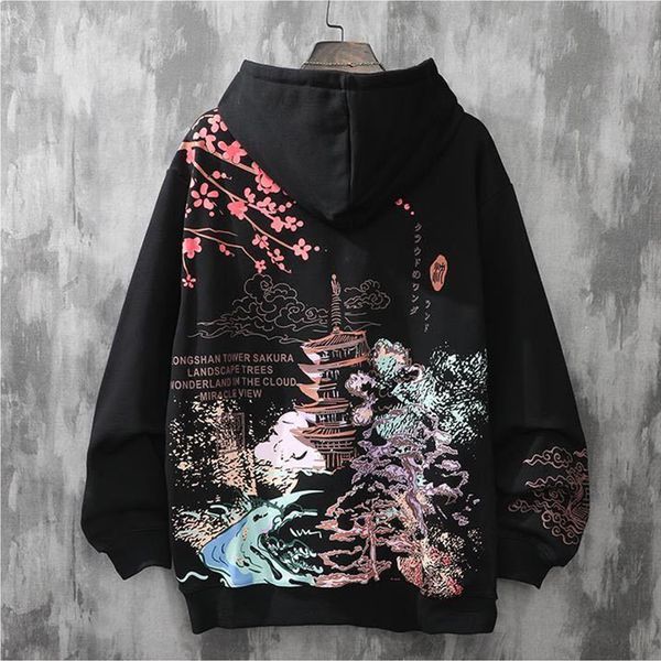 

men s hoodies sweatshirts sudaderas con capucha loft print hoodie y2k clothes harajuku anime hip hop japanese streetwear sweatshirt hoodies, Black