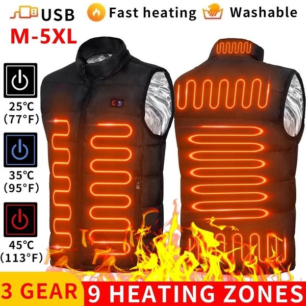 

men's down parkas 9 heated vest zones electric jackets men women sportswear coat graphene heat usb heating jacket for camping 221206, Black