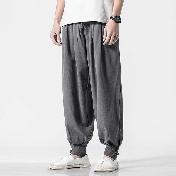 

men's pants chinese style cotton linen casual pants men loose solid mens harem pants streetwear joggers men t221205, Black