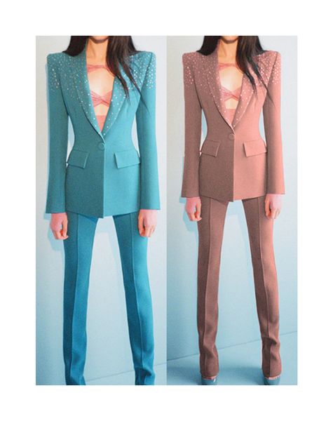 

high-quality office lady classic suits one-button rhinestone blazer and pants, White;black