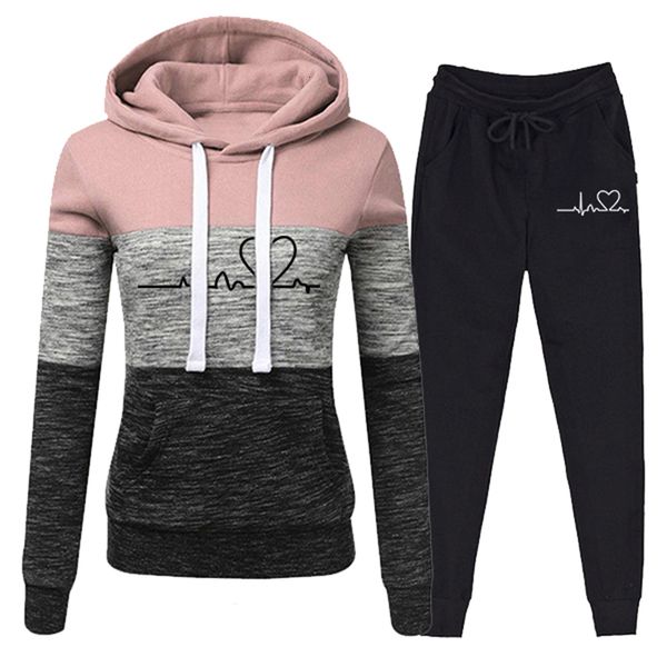 

women's two piece pants casual tracksuit women pieces set sweatshirts pullover hoodies suit female jogger outfits chandals mujer size s, White