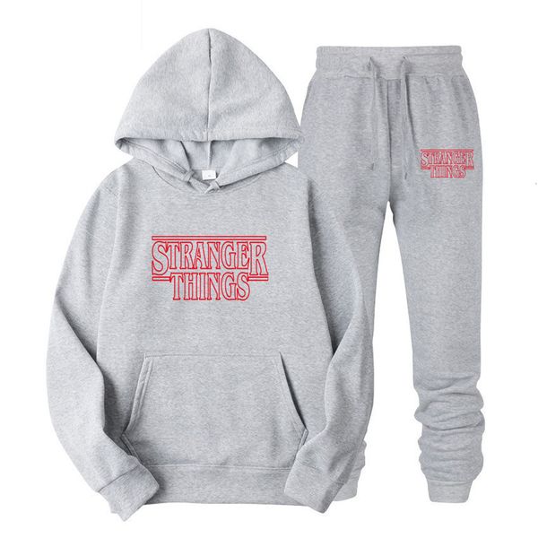 

mens tracksuits stranger things sportswear sets autumn winter hooded male casual tracksuit men 2 piece sweatshirt sweatpants set 221206, Gray
