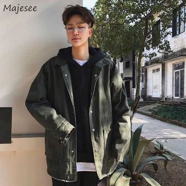 

men's jackets jackets men solid casual denim jacket vintage loose oversize simple coat korean style chic harajuku trendy retro handsome, Black;brown