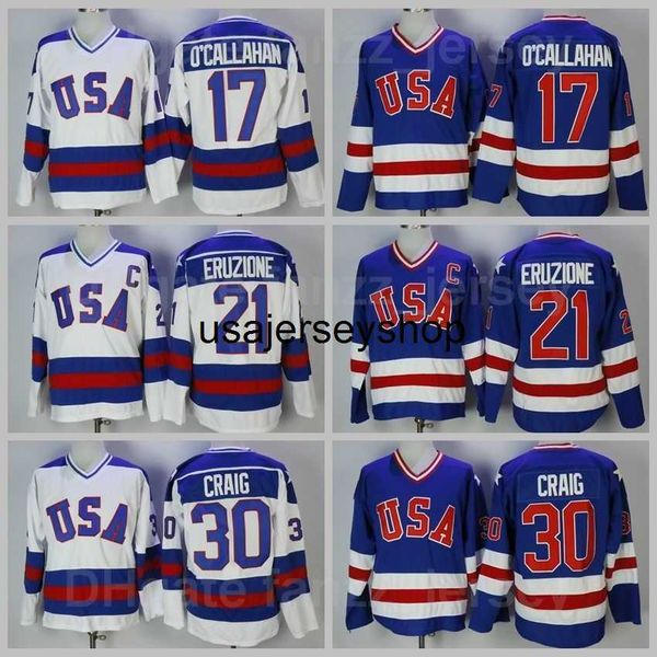

hockey jersey 1980 usa ice 17 jack ocallahan 30 jim craig 21 mike eruzione team blue away white embroidery and sewing sports breathab, Black