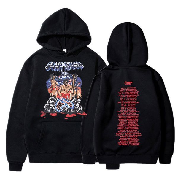 

men s hoodies sweatshirts rap playboi carti vintage hip hop hoodie men long sleeve pullover cotton casual music aesthetic 90s clothing 22120, Black