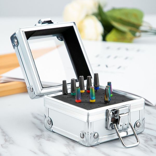 

nail art equipment 25 slots aluminum nail art grinding head bit holder displaying storage box nail drill bits container stand display rack 2, Silver