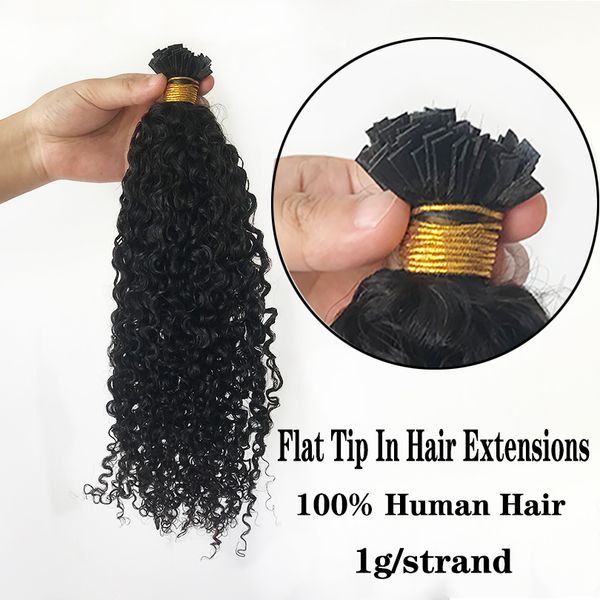 

remy hair 1g/s 8-30 inch flat tip human hair extension curly natural color pre bonded keratin fusion hairs, Black