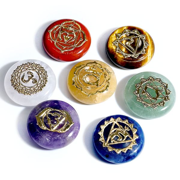 

natural crystal seven color stone 18mm round piece yoga symbol beads ornament craft amethyst z bag set, Black