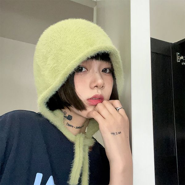 

beanie/skull caps cute beanie hat autumn and winter warm japanese knitted pile men ear protection tie pullover women's hats gorro 22120, Blue;gray