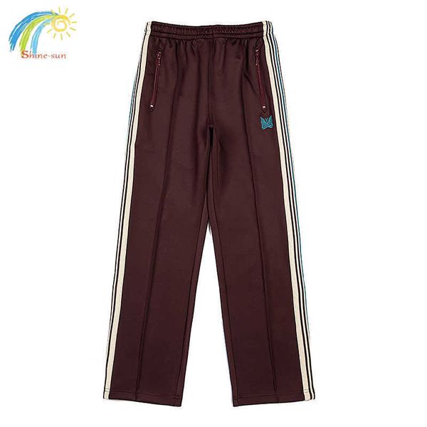 

men's pants new casual needles trousers men women webbing striped sweatpants butterfly embroidery classic brown pants t221205, Black