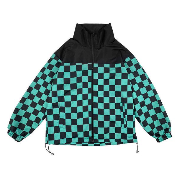 

men's jackets green jacket men clothing patchwork vintage plaid bomber jackets 2022 spring harajuku streetwear zipper coat windbreaker, Black;brown