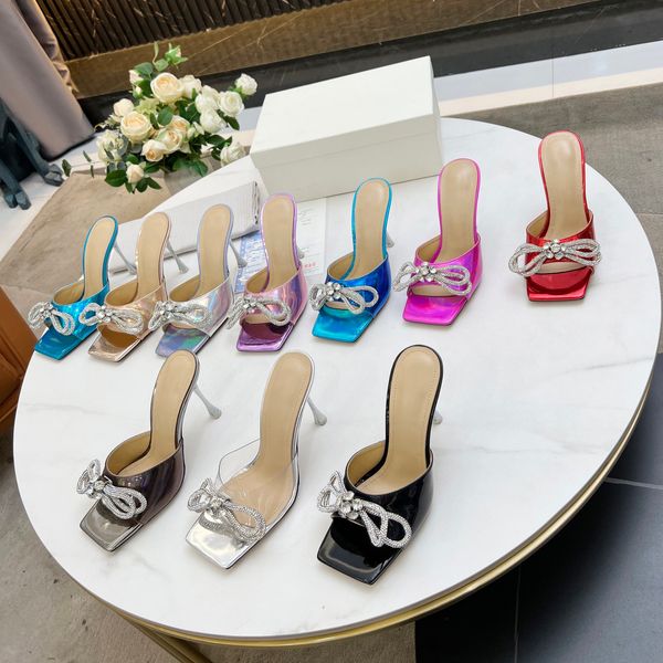 

double bow crystal sandals designer luxury women summer high heel open toe leather sandal, Black