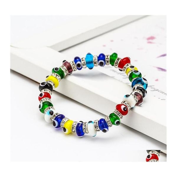 

charm bracelets s2285 fashion jewelry colorf evil eye bracelet blue eyes elastic beaded bracelets c3 drop delivery dhjst, Golden;silver