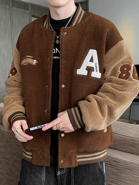 

mens down parkas winter thicken fleece men warm bomber jacket streetwear fashion letter embroidery thermal baseball coat 221206, Black