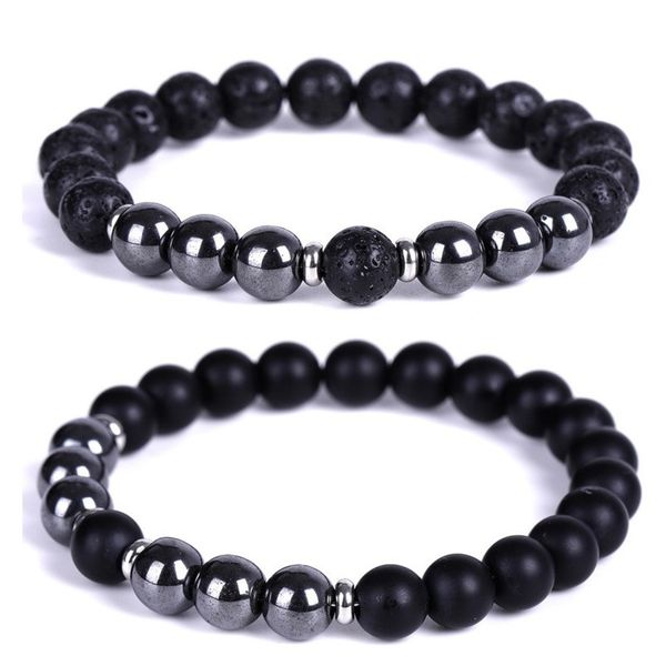 

8mm natural lava stone matte black hematite beads bracelet essential oil diffuser balance bracelet stretch jewelry