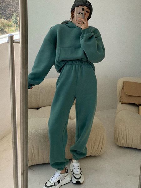 

women's two piece pants spring women hoodies sweatshirt tracksuit fleece cotton 2 pieces sets female suits wholesale 221205, White