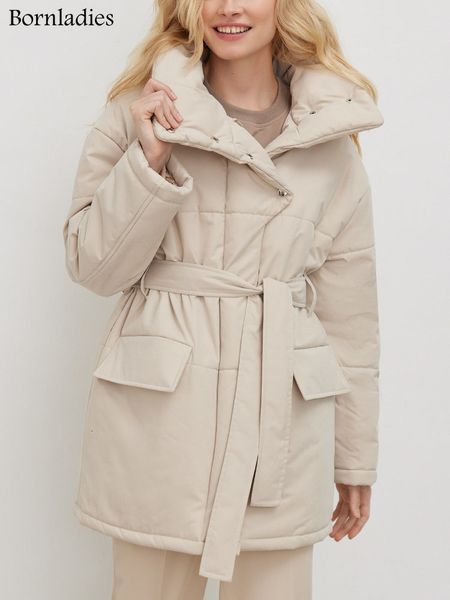 

women's down parkas bornladies quilted jacket women winter loose coat vintage belted outwear office ladies warm cotton puffer jackets 2, Black