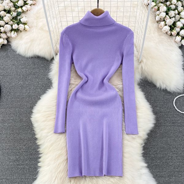 

casual dresses elegant turtleneck long sleeve knit bodycon pencil dress slim basic fashion sweater vestido women autumn winter clothing 2212, Black;gray