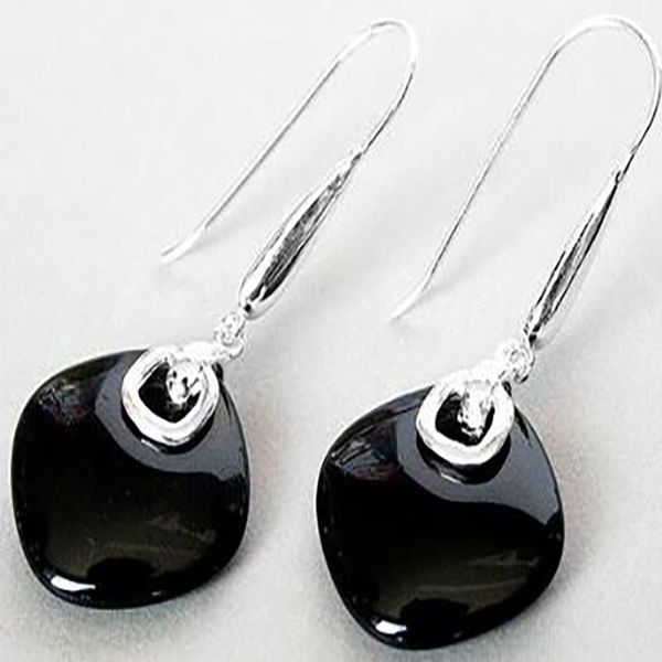 

fashion jewelry 925 silver natural black natural stone earrings, White