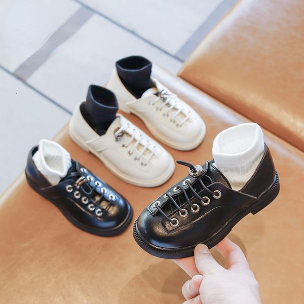 

sneakers children fashion shoes spring boys black pu non slip lace up round toe casual kids girls cute school shoe 221205, Black;red