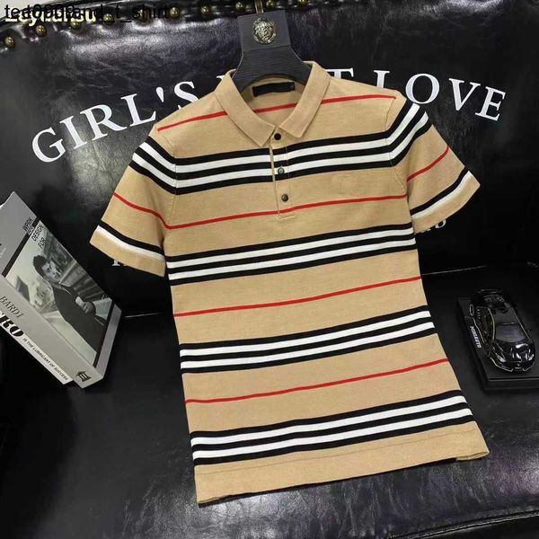 

designer tee men's t-shirts designer shirt burbrerys autumn lapel short sleeve sweater stripe color fashion brand large size sweater te, White;black