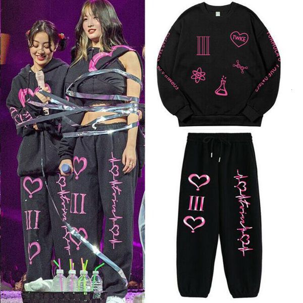 

womens two piece pants kpop twice 4th world tour sportswear sets casual tracksuit set hoodie and sweatpants sweat suit female outifit 221206, White