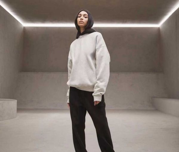 

men's hoodies sweatshirts double line high street loose round neck autumn and winter plush sweater girl, Black