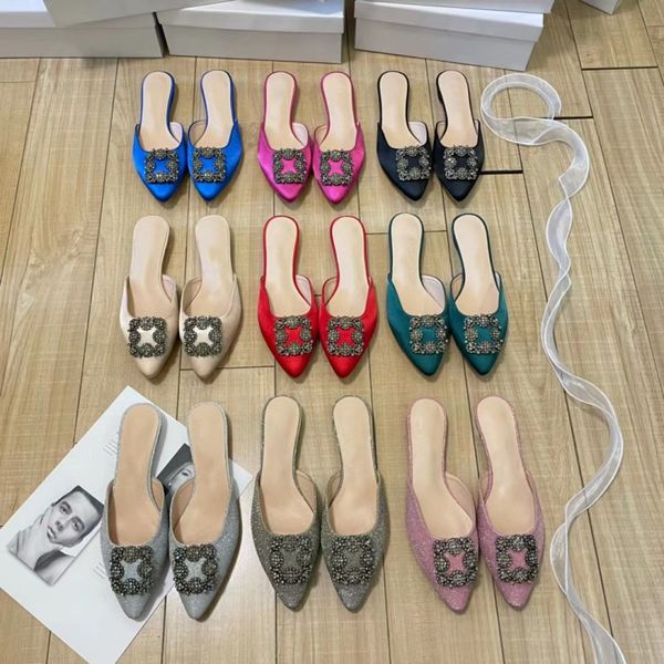 

Women's Diamond Slippers Silk New Designer Shoes Fashion Flat Heel Beach Shoes Spring Summer Pointed Baotou Sheepskin Non-slip Sole Sequin Outdoor Black Pink Blue Red, Grey