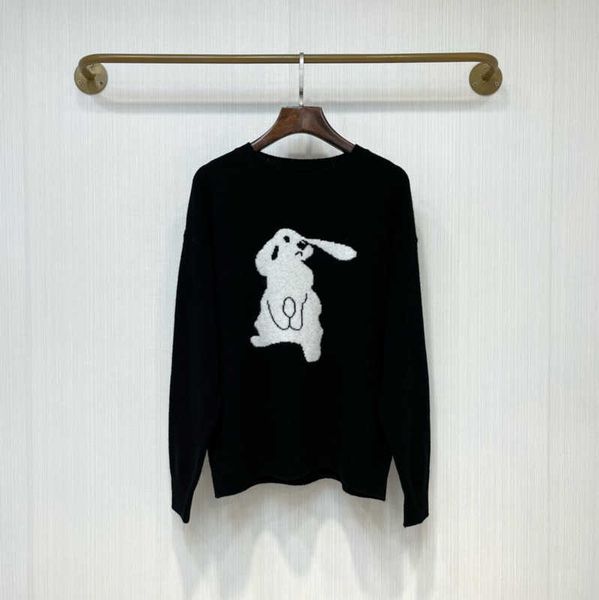 

womens sweater rabbit embroidery pure wool pullover knit sweaters off shoulders long sleeves round neck basic knitwear autumn winter women a, White;black