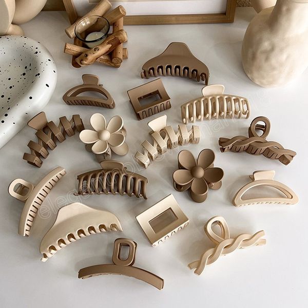 

korean coffee beige large clamps acrylic hairpin geometry barrette crab hair clips headwear for women hair accessories, Slivery;golden