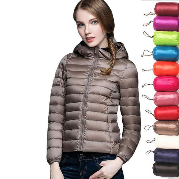 

women's down parkas 90 white duck jacket women autumn winter warm coat female hooded short ultra light thin portable 221205, Black
