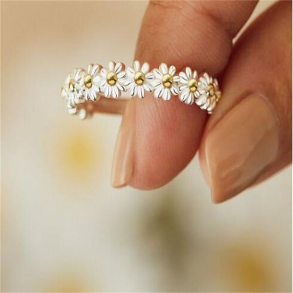 

new fashion sweet daisy ring temperament versatile flower ring wedding engagement jewelry gift ab1079, Silver