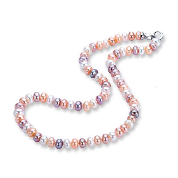 

pendant necklaces natural freshwater long pearl necklace for women neck chain multi-color high luster pearls jewelry 925 silver clasp beads