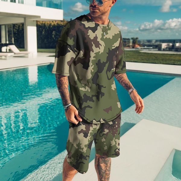 

men's tracksuits summer camouflage t shirts casual shorts suit outdoor sportswear 2 piece outfit oversized breathable man clothing 2212, Gray