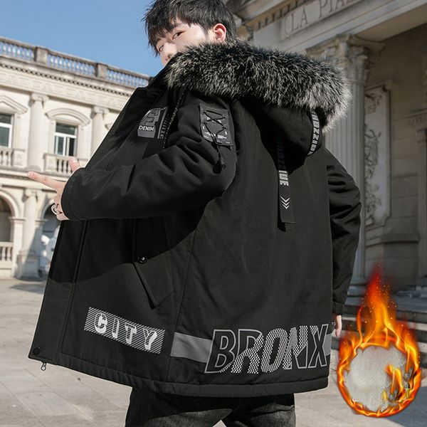 

mens down parkas long cotton fashion winter jacket coats for men brand hoodie thick parka homme warm windbreaker 221206, Black