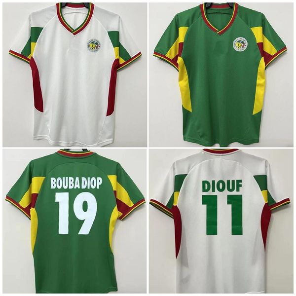 

2002 2003 senegal retro diouf soccer jerseys 02 03 home away green white camisetas de futbol o.daf diop h.camara kh.fadiga vintage football, Black;yellow