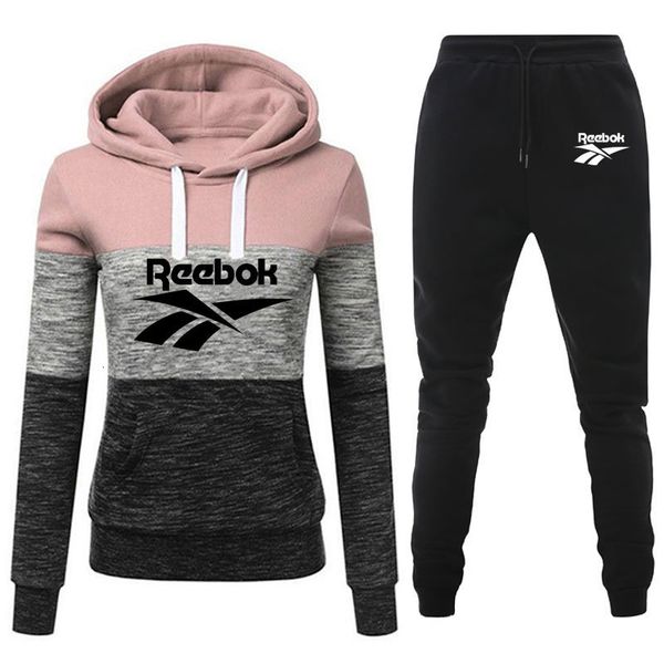 

women's two piece pants women's suit printed trend autumn and winter stitching thermal sports hoodie sweatpants 221205, White