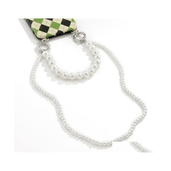 

chains ushaped tassel woven mobile phone chains charms double layer imitation pearl phonechain accessories doubleheaded lobster 89 e dhmd9, Silver
