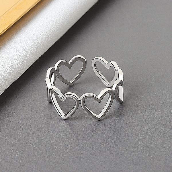 

solitaire ring s925 sterling silver aesthetic heart hollowout gold plated s not allergic good looking kofo love jewelry opening loop 221206, Golden;silver
