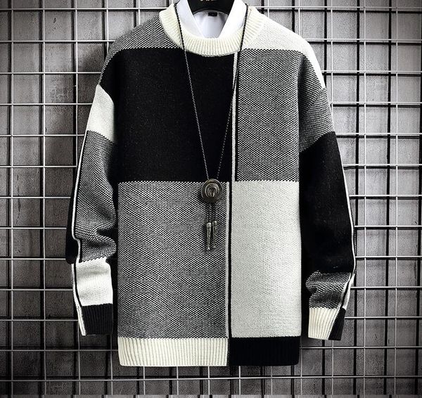 

men's sweaters long sleeve pullovers outwear fashion print round neck sweater slim fit knit sweater top, White;black