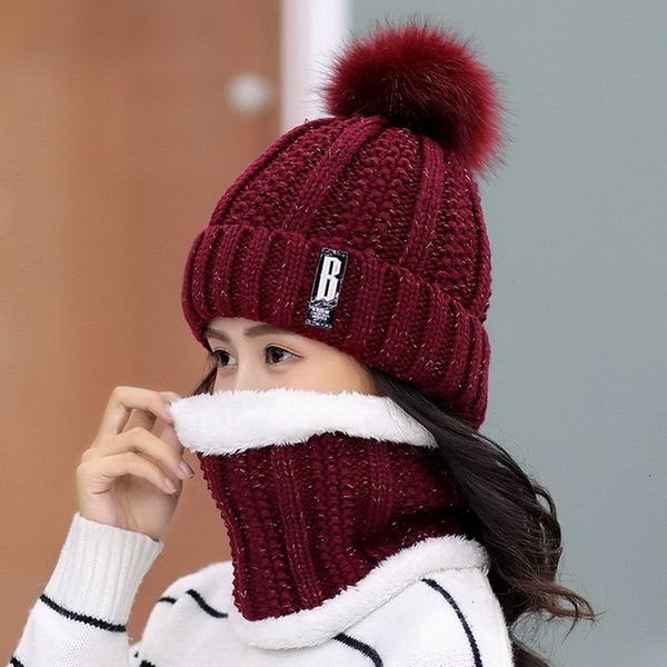 

beanieskull caps fashion wool knitted beanie womens winter hat scarf set skullies outdoor cycling warm beanies bonnets for women 221205, Blue;gray