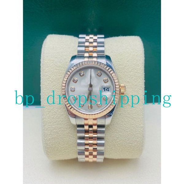 

super quality lady watch 5 star stainless steel rose gold two-tone automatic mechanica 31mm dial drill nail time mark sapphire perpetual wom, Slivery;brown