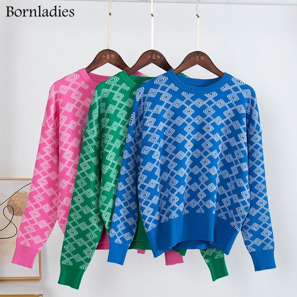 

women's sweaters bornladies geomastric knit women sweater autumn winter o neck female jumper fashion cozy christmas pullover knitted pu, White;black