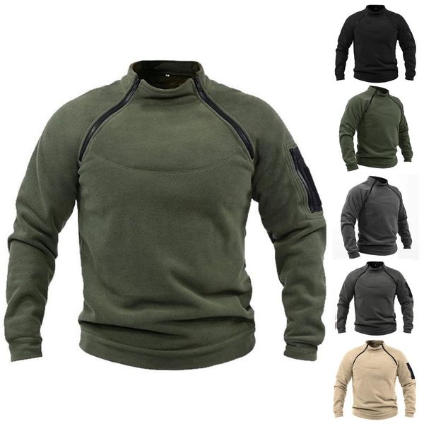

men's jackets hunting clothes for man winter tactical outdoor jacket zippers fleece pullover mans hiking sweater warm stand collar swea, Black;brown