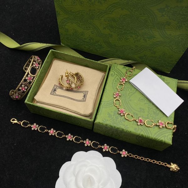 

luxury designer letter pendant necklaces flower sweater necklace bracelet earring set women wedding party jewelry accessories no box, Black