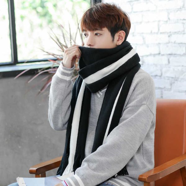 

scarves scarf men in winter easy to match simple boys wool stripe warmth long scarf for students and women, Blue;gray