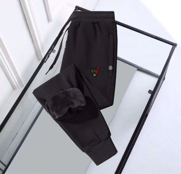 

mens pants high street hip hop pants side button sweatpants casual sports trousers thickening and fleece streetwear classic fashion trouser, Black