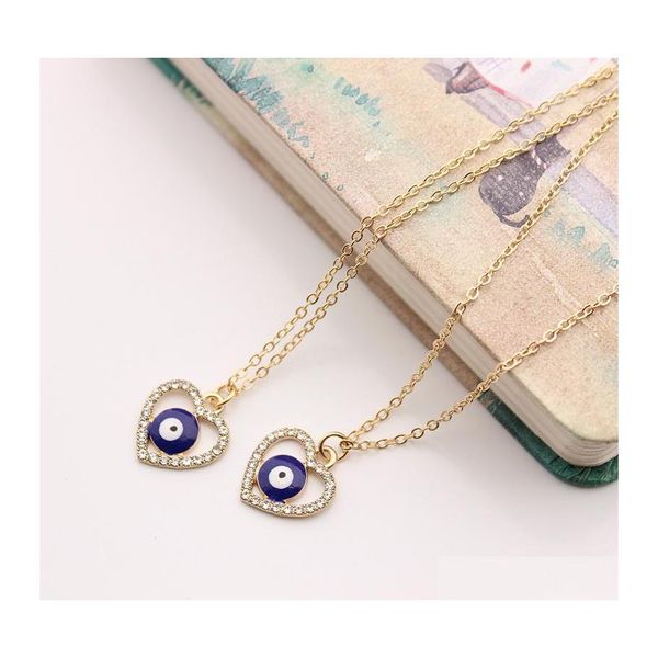 

pendant necklaces s2302 fashion jewelry turkish symbol evil eye necklace rhinstone heart blue eyes pendant necklaces c3 drop deliver dhr7e, Silver