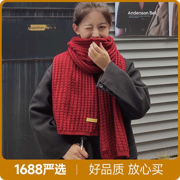 

scarves versatile korean knitting wool red long fashion for women's new winter cute warm couple's scarf, Blue;gray